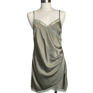 edit by nine olive green mini lace slip dress